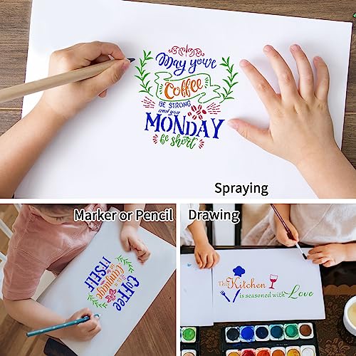 Farmhouse Kitchen Stencils Reusable Stencil for Painting on Wood, Large Wood Burning Stencils Craft Templates for Coffee Bakery Sign Dining Room eageus