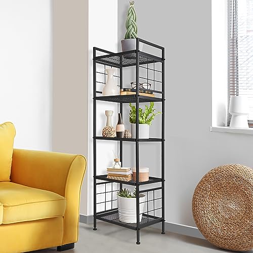 GIOTORENT 5-Wire Standing Storage Shelves, Metal Shelving Unit Pantry Rack for Laundry Kitchen Bathroom Organizer(Black) - WoodArtSupply