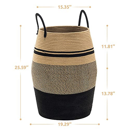 YOUDENOVA 105L Extra Large Woven Laundry Hamper Basket with Heavy Duty Cotton Rope Handles for Clothes and Toys in Bedroom, Nursery Room, Bathroom, - WoodArtSupply