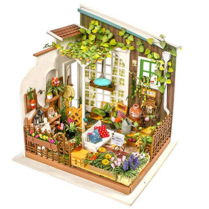 Rolife Dollhouse DIY Miniature Set Garden House LED Model Building Kit Hobby CraftHome Decor-Christmas Birthday Gifts for Boys Girls Women Friends - WoodArtSupply