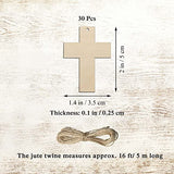 30pcs Mini Cross Wood DIY Crafts Cutouts 2" Wooden Cross Shaped Hanging Ornaments with Jute Twines Gift Tags for Easter Halloween Holiday Party Creaides