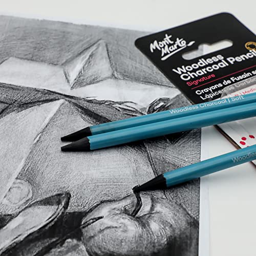 MONT MARTE Woodless Charcoal Pencils, 3 Piece. Features 3 Grades Of Charcoal Including Soft, Medium and Hard. MONT MARTE
