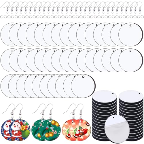 Duufin 120 Pcs Round Sublimation Earring Blanks with Earring Hooks and Jump Rings Heat Transfer Earring Blanks Unfinished MDF Round Earring Blanks Duufin