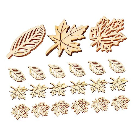 DECHOUS 40pcs Wood Decor Woodsy Decor Unfinished Wood Crafts Crafting Ornament Wood Ornaments for Crafts Maple Leaf Wood Decorations Wood Chips Patch DECHOUS