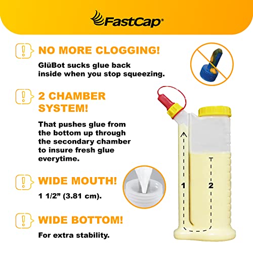 FastCap 16oz Glue Bottle, with 2-Chamber No-Drip System. Each Bottle Comes with 2 Replaceable Tips. FastCap