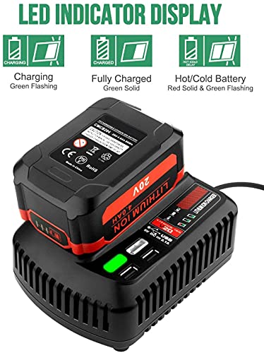 CMCB104 V20 Battery Fast Charger Replacement for Craftsman V20 Craftsman 20V max Lithium Compact Batteries Lithium Battery CMCB202 CMCB204 CMCB206 Gonocop