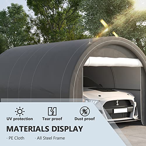 Outsunny 10' x 16' Carport, Heavy Duty Portable Garage Storage Tent with Large Zippered Door, Anti-UV PE Canopy Cover for Car, Truck, Boat, Outsunny