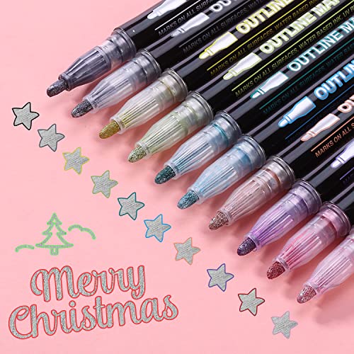 Mr. Pen- Double Line Outline Markers, 10 Colors, Shimmer Markers, Self-Outline Metallic Markers, Outline Pens, Craft Pens Mr. Pen