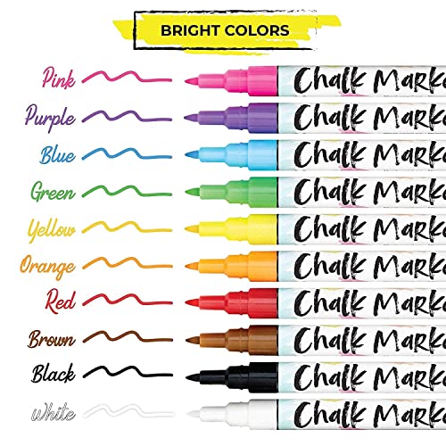 Neon Chalk Markers with 1mm Extra Fine Nib - Pack of 10 - Chalkola