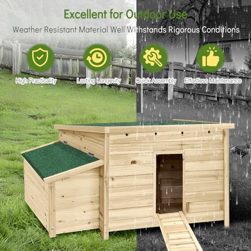 Unovivy Wooden Chicken Coop Hen House Poultry Cage with 2 Chicken Nesting Box & Ramp, Waterproof Roof Chicken Coop Pet House for Chicken Rabbit - WoodArtSupply