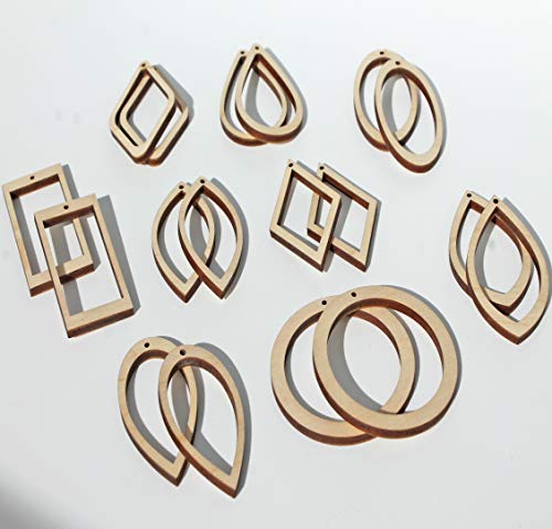 18 Unfinished Wood Laser Cutout Hollow Frame Earrings Jewelry Resin Acrylic Crafts - WoodArtSupply