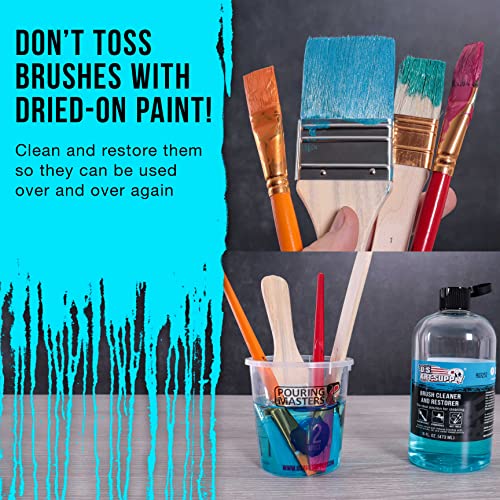 U.S. Art Supply Brush Cleaner and Restorer, 16 Ounce Bottle - Quickly Cleans Paint Brushes, Airbrushes, Art Tools - Cleaning Solution to Remove Dried U.S. Art Supply