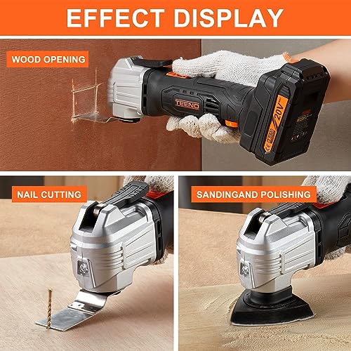 TEENO Oscillating Tool, Cordless Oscillating Multi-Tool with 20V 2Ah Lithium-Ion, 5000-18000 OPM, 6 Variable Speed, 3.2° Oscillation Angle, for - WoodArtSupply