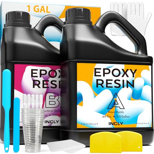INCLY 1 Gallon Crystal Clear Epoxy Resin Kit, Bubbles Free & No Yellowing Resin Supplies Coating Casting Resin for Jewelry Making, DIY Art Crafts, INCLY