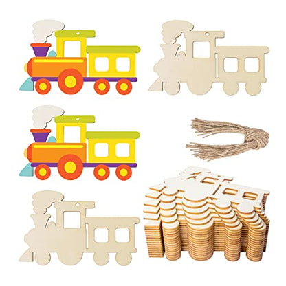 20pcs Unfinished Train Wood Ornaments Train Shape Blank Wood Natural Slices for DIY Crafts Christmas Holiday Wedding Birthday Party Decoration
