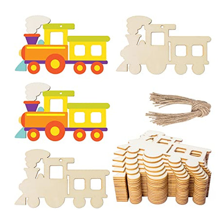 20pcs Unfinished Train Wood Ornaments Train Shape Blank Wood Natural Slices for DIY Crafts Christmas Holiday Wedding Birthday Party Decoration Zontween