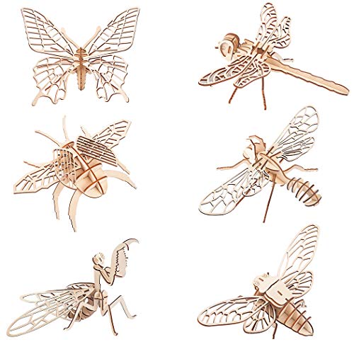 3D Wooden Insect Puzzle Set - 6 Engaging Models for DIY Assembly and Educational Fun - WoodArtSupply