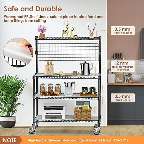 Leteuke NSF Certified 4-Tier Rolling Kitchen Bakers Rack with Adjustable Shelves and 20 S-Hooks Leteuke