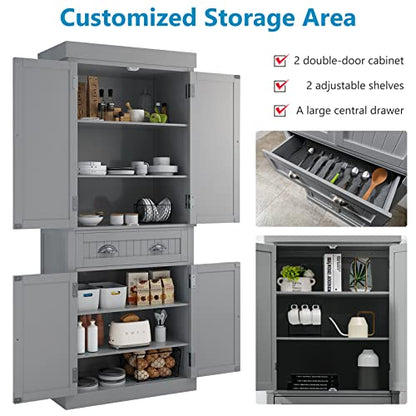 Squireewo 72" Freestanding Kitchen Pantry Storage Cabinet with Doors and Adjustable Shelves,Storage Cupboard with Large Drawer for Kitchen,Bathroom