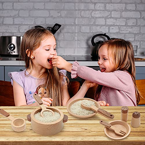 WHOHOLL Wooden Toys Play Kitchen Accessories, Montessori Toys for 1 2 3 4 5 + Years Old Toddlers, Toy Kitchen Play Dishes & Play Food Playset, WHOHOLL