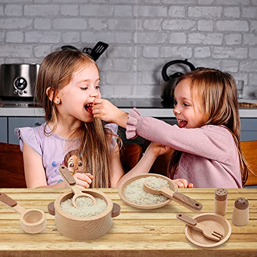 WHOHOLL Wooden Toys Play Kitchen Accessories, Montessori Toys for 1 2 3 4 5 + Years Old Toddlers, Toy Kitchen Play Dishes & Play Food Playset,