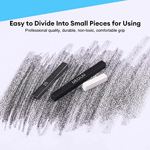 Dyvicl Compressed Graphite Charcoal Sticks, Square Black White Charcoal for Sketching, Drawing, Shading, Blending, Pack of 18 Dyvicl
