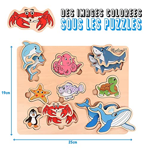 Pikatoyz Wood Puzzles for Toddlers 1-3. Wooden Toys for 1 2 3 Year Old of sea Animal Puzzles for Kids. Ideal Montessori Puzzle Gift. Baby Puzzles for PikatoyZ
