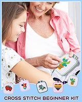 Pllieay 5PCS Cross Stitch Kits for Beginners for Kids 7-13, Includes 5 Project Patterned and 5pcs Square Embroidery Hoops, 11 Skeins, Needle Point Pllieay