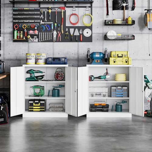 Metal Storage Cabinet with 2 Doors, Lockable Steel Storage Cabinet with 2 Doors and Adjustable Shelves, Steel Lockable File Cabinet, Locking Tool STANI
