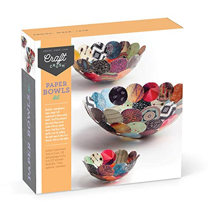 Craft Crush Paper Bowls Craft Kit - Creates 3 DIY Decorative Bowls Easy-to-Make Colorful Bowls for Small Items, Desk Organization - Includes Glue &