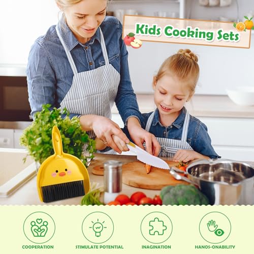 14 PC Safe Kids Knife Kitchen Set Real Cooking with Cleaning Tools,Toddler Toys for Girls Boy Age 2-10,Montessori Toys for 2+ Year Old,Gifts for 2 3 - WoodArtSupply