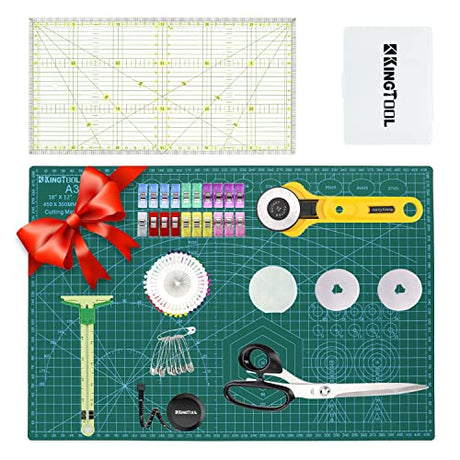 78 Pcs Rotary Cutter Set - KingTool 45mm Cutter Kit with A3 Cutting Mat, Fabric Scissors 3 Replacement Blades, Quilting Rulers, Sewing Clips, Sewing KINGTOOL