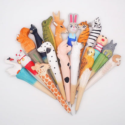 BYVUTE 100% Handmade Wood Carved Animal Gel Pen, Giraffe Dog Tiger Unicorn Cute Stationary School Supply Office Supply, Cute Fun and Unique Kids and - WoodArtSupply