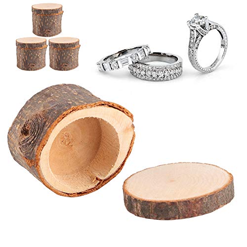 Liyeehao 3pcs/ Set Wood Wedding Ring Box Round Wooden Storage Boxes DIY Craft Jewelry Trinket Box DIY Rustic Wedding Ring Case Gift for Wedding, Liyeehao