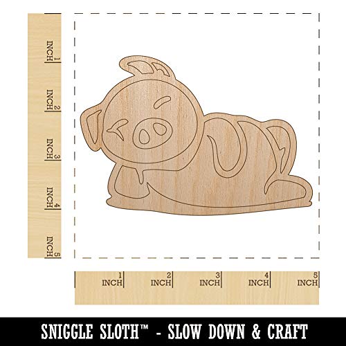 Lazy Pig Lounging Unfinished Wood Shape Piece Cutout for DIY Craft Projects - 1/8 Inch Thick - 4.70 Inch Size Sniggle Sloth