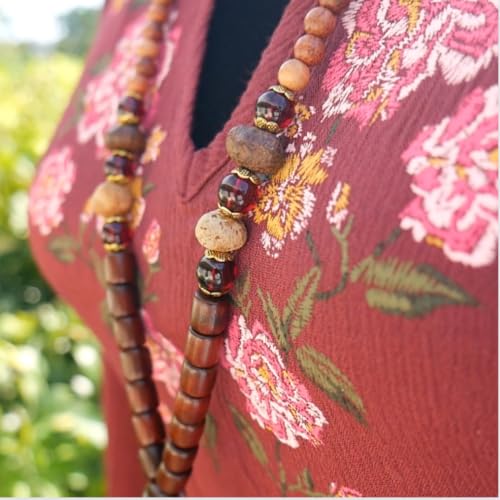 DREMINOVA Wood Strand Necklace for Women Japa Mala Red Sandalwood Beads Meditation Prayer Buddhist Energy Trendy Women’s Jewelry (Persistence Fish) DREMINOVA