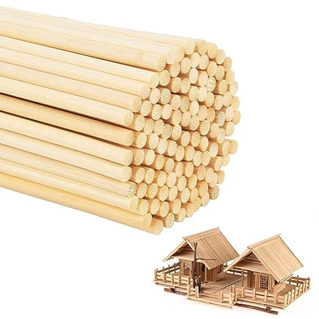 30PCS Wooden Dowel Rods, 1/4 x 12 Inch Round Unfinished Bamboo Dowel Rods, Wood Crafts Sticks Doweling Rods for Crafts and DIYers Arts Projects LepoHome