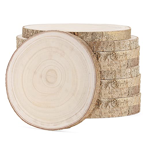 LEXININ 10 Pack 7-8 Inches Natural Round Wood Slices, Unfinished Rustic Wood Slices, Large Wooden Circles for Weddings, Table Centerpieces, Crafts, - WoodArtSupply