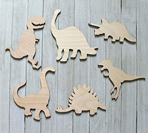 Large 12" Set of 6 Dinosaurs T Rex,Brontosaurus + Unfinished Wood Cutout Shapes - WoodArtSupply