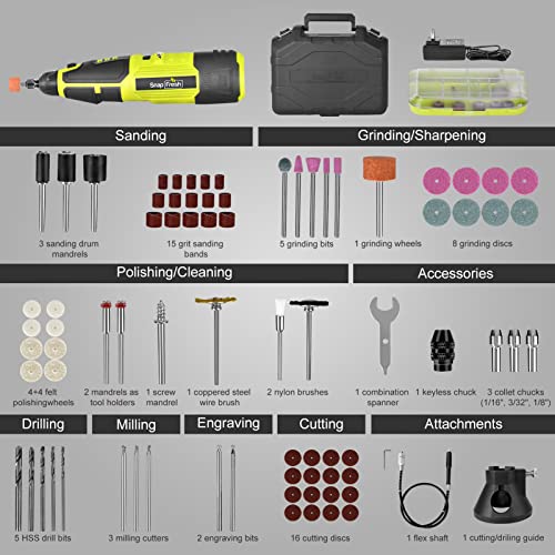 SnapFresh 12V Cordless Rotary Tool Kit, 7 speeds, 77 Accessories