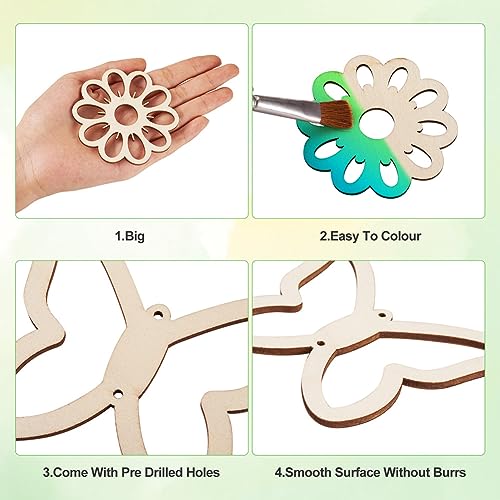 Elecrelive 48pcs Laser Cut Wood Shapes Large Unfinished Wood Flower Cutouts Hollow Wooden Pieces for Painting Crafts Hainging Ornament Home Wedding - WoodArtSupply