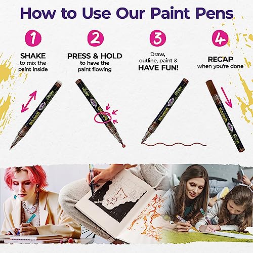 PINTAR Glitter Pens for Adults and Kids - Glitter Stylus Pens Fine Point - Fine Tip Paint Pens - Acrylic Glitter Markers - Acrylic Paint Pens for PINTAR