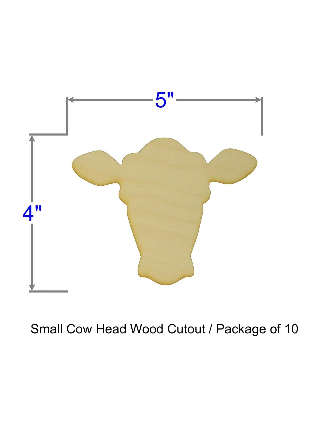 Unfinished Cow Head Wood Cut Out Available in a Variety of Sizes and Thicknesses (1/8” Thickness, Small 5" x 4" (Package of 10)) - WoodArtSupply