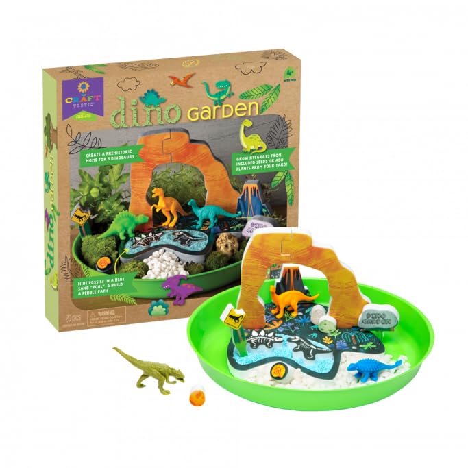 Craft-Tastic Dino Garden — DIY Nature Craft Kit — Outdoor and Indoor Grow and Play — Comes with Dinosaurs, Seeds, and Garden Decorations — for Ages PlayMonster