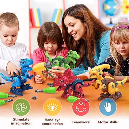 BAODLON Dinosaur Toys for 3 4 5 6 7 Year Old Boys, Take Apart Dinosaur Toy for Kid 3-5 5-7 Building Toy with Electric Drill, Learning Educational - WoodArtSupply