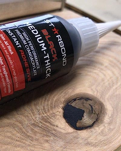 Starbond 2 oz. Black Medium-Thick CA Glue (Premium Cyanoacrylate Super Glue) Knot Filler 500 CPS Viscosity for Woodworking, Woodturning, Carpentry, Starbond