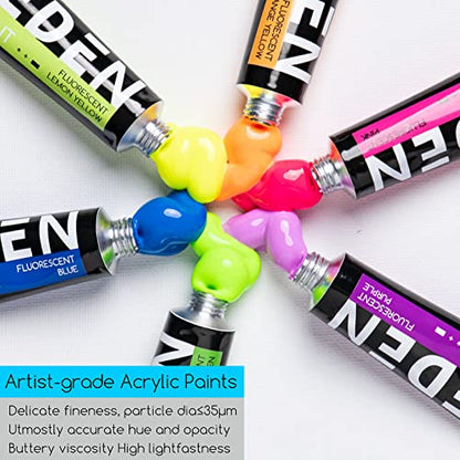 MEEDEN Fluorescent Acrylic Paint Set, Heavy Body Neon Acrylic Paint Tubes, 6 Colors 0.74 oz/22 ml, Glow in the Dark Acrylic Paints, Non Toxic Art - WoodArtSupply