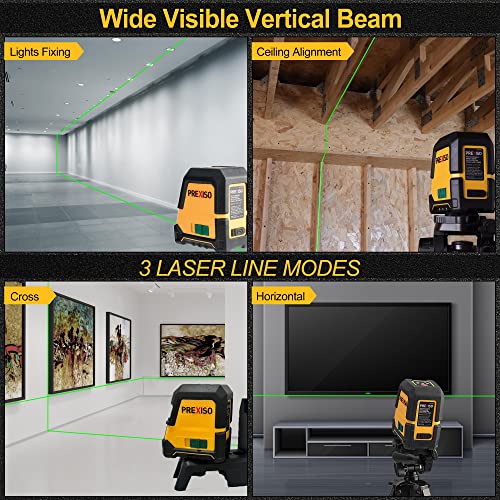 PREXISO Laser Level Self Leveling - 100Ft Rechargeable Cross Line Laser, Green Line leveler Tool for Construction, Floor Tile, Home Renovation with Prexiso