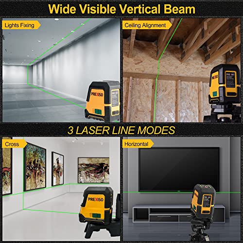 PREXISO Laser Level Self Leveling - 100Ft Rechargeable Cross Line Laser, Green Line leveler Tool for Construction, Floor Tile, Home Renovation with