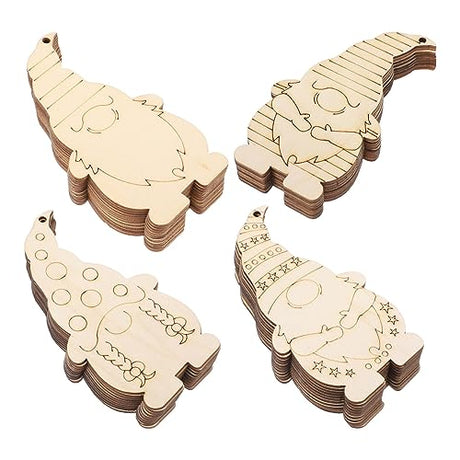 SEWACC Christmas Wood Gnome Hanging Ornaments 40pcs Unfinished Wood Gnome Cutouts Blank Graffiti Wood Slices for DIY Craft Decor SEWACC